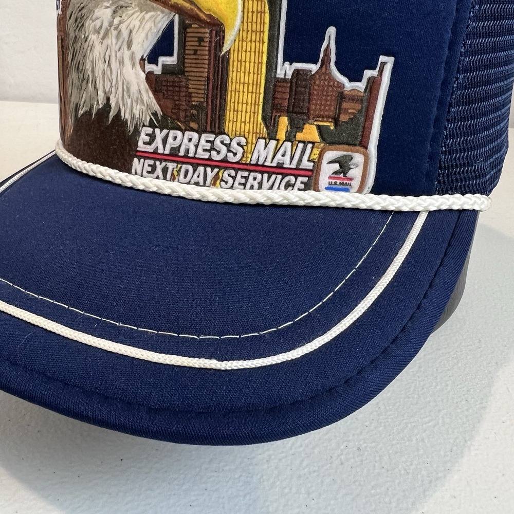 Usps Express Mail Overnight Snapback Trucker Hat Cap Blue Eagle 90s Rope La View 3